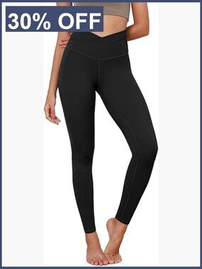 Cross Waist Yoga Leggings with Hidden Pocket, 28" Inseam, High Rise